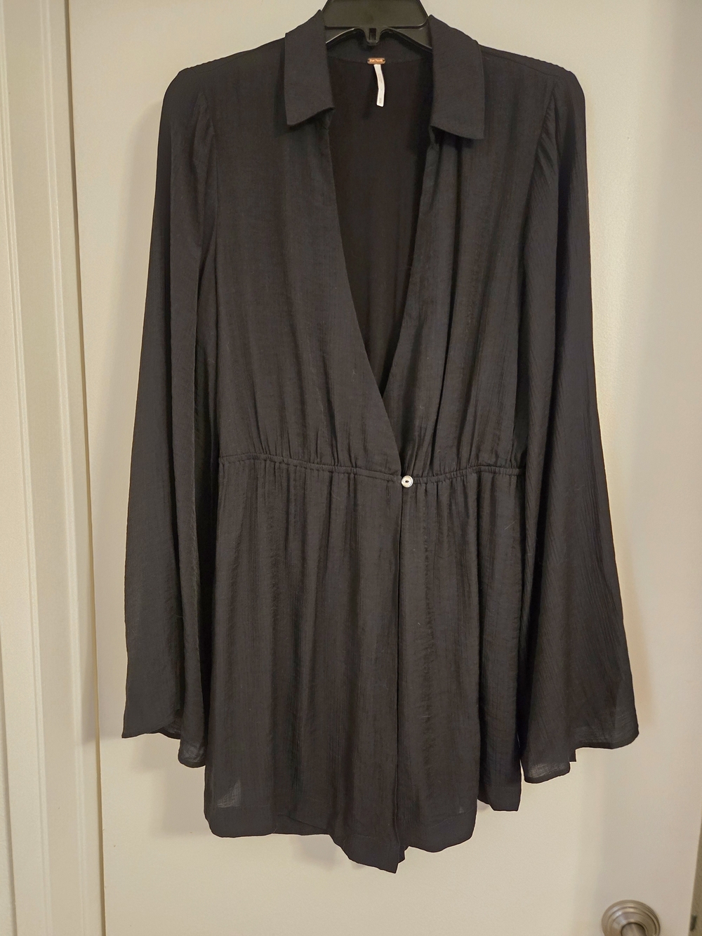 Free People Black Daria Beach Crinkle Wrap Romper